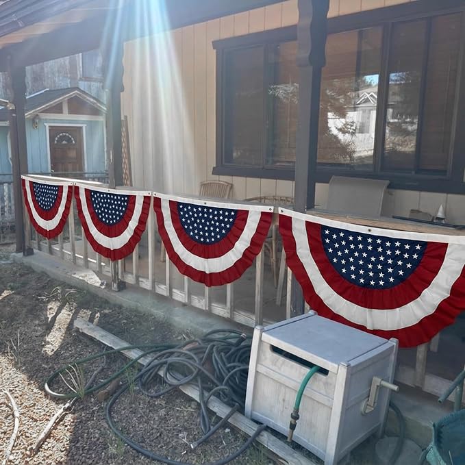 American Bunting Flags Outdoor 3x6 ft, Heavy Duty Embroidered Flag Buntings for Outside Use, Patriotic Bunting Banner US Pleated for 4th of July 250th Anniversary