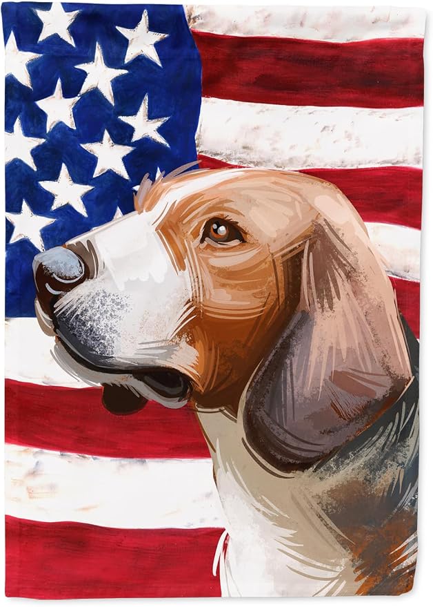 Caroline's Treasures CK6700GF Serbian Tricolour Hound Dog American Flag Garden Flag Mailbox Flag Decorative Yard Flag Banner Outside Patio Artwork Yard Flower Beds, Garden Size, Multicolor