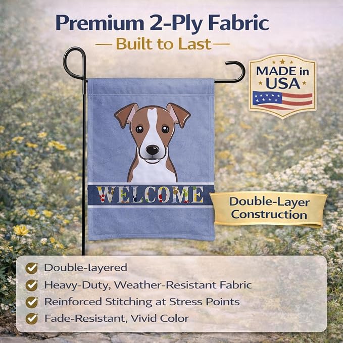 Caroline's Treasures BB1446GF Jack Russell Terrier Welcome Garden Flag, Blue Mailbox Flag Decorative Yard Flag Banner Outside Patio Artwork Yard Flower Beds, Garden Size, Multicolor