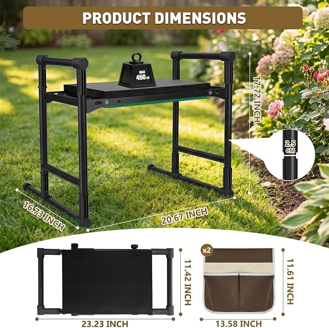 Garden Kneeler and Seat for Seniors – Heavy Duty Anti-Tip Gardening Stool with Widened Thick Soft Kneeling Pad, Foldable Garden Bench with Sturdy Handles, Gardening Gifts for Women Men Mom (Brown)