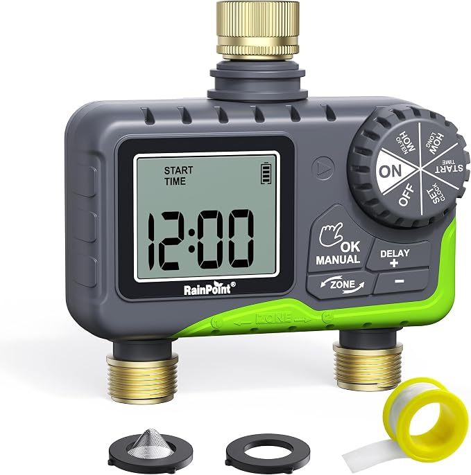 RAINPOINT Irrigation Timer 2 Zone, Brass