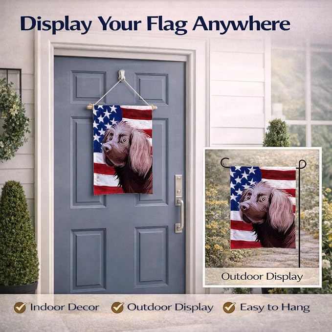 Caroline's Treasures CK6533GF German Longhaired Pointer American Flag Garden Flag Mailbox Flag Decorative Yard Flag Banner Outside Patio Artwork Yard Flower Beds, Garden Size, Multicolor