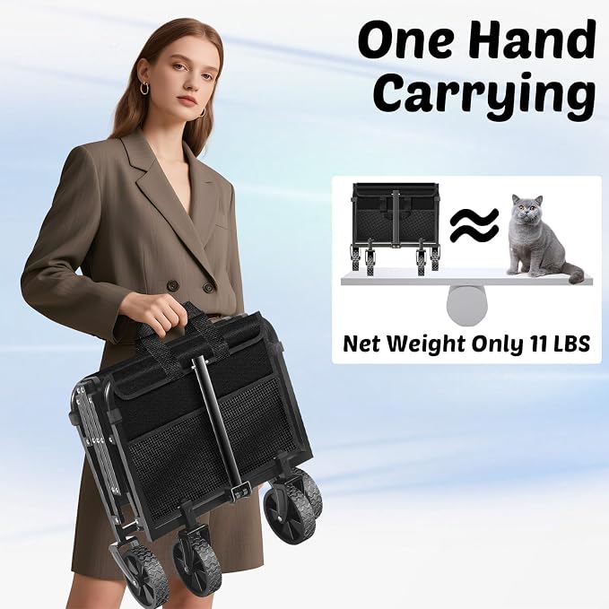 Wagons Carts Foldable, 280 Lbs with Adjustable Handle, Black Lightweight Portable, Collapsible Wagon for Beach Trip, Camping, Shopping, Sports, Travel, Picnic and Grocery (Dark Black)