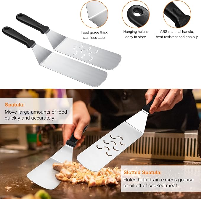 AULTONG 8-Piece Griddle Accessory Kit – Premium Stainless Steel Tools with Leak-Proof Bottles, Scraper, Spatulas, Cleaning Brush & Carry Bag for Blackstone & Camp Chef(8pcs)