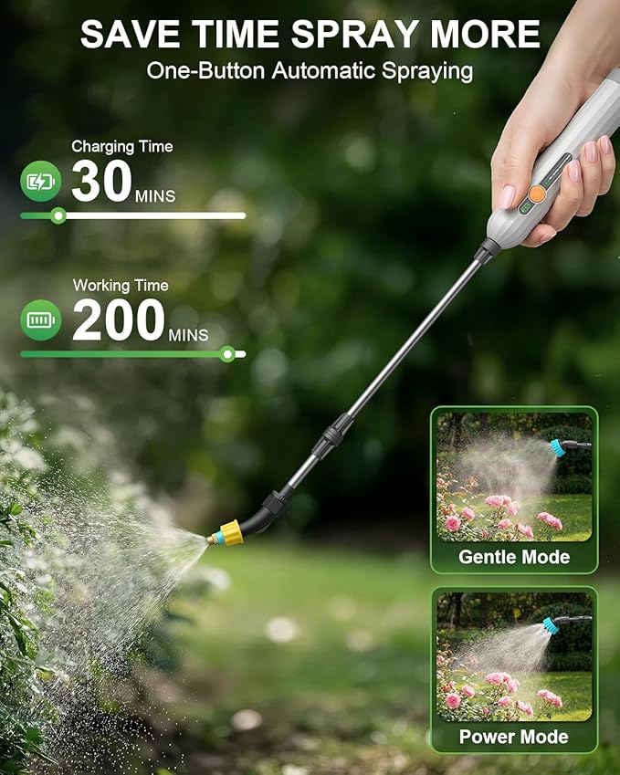 2 Gallon Electric Garden Sprayer, Battery Powered Weed Sprayer with Telescopic Wand, 3 Adjustable Nozzles, Garden Sprayer with Collapsible Tank, Shoulder Strap for Lawn Care, Plant Watering & Cleaning