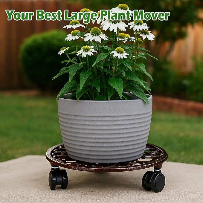 3 Packs 11 Inch Rolling Plant Stand with Wheels Wrought Iron Rolling Plant Stand with Casters Heavy Duty for Indoor Plants Rollers with Wheels, Metal Round Plant Dolly