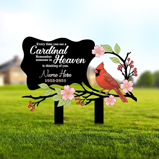 Personalized Cardinal Garden Sign with Stakes, Custom Name Sign, Flower Yard Decor Outdoor, Memorial Gift for Mom, Garden Plaque Sympathy Gifts, loss loved Ones Cardinal Sign
