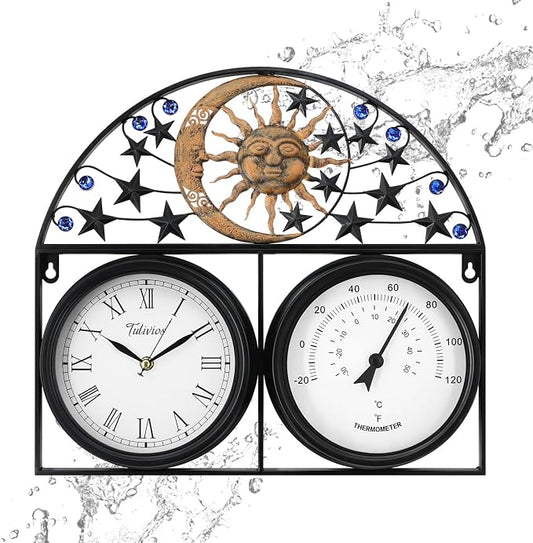 17Inch Large Outdoor Clock,Waterproof Wall Clock with Thermometer,Weatherproof Non-Ticking Quartz Battery Operated Decor Clock for Patio,Garden,Pool,Porch,House Warming Gifts