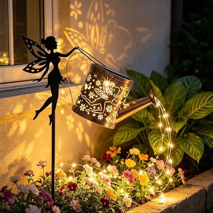 Solar Fairy Garden Watering Can Lights, Warm White LED String Lights, for Garden, Yard, and Lawn Outdoor Decoration