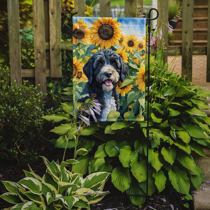 Caroline's Treasures DAC6143GF Portuguese Water Dog in Sunflowers Garden Flag Mailbox Flag Decorative Yard Flag Banner Outside Patio Artwork Yard Flower Beds, Garden Size, Multicolor