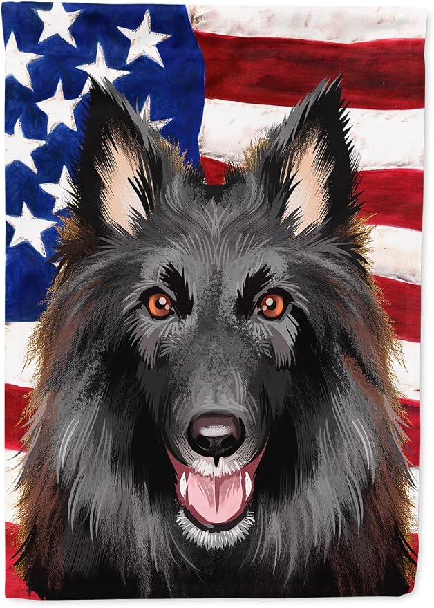 Caroline's Treasures CK6426CHF Belgian Groenendael American Flag House Flag Large Porch Sleeve Pole Decorative Outside Yard Banner Artwork Wall Hanging, Polyester, House Size, Multicolor