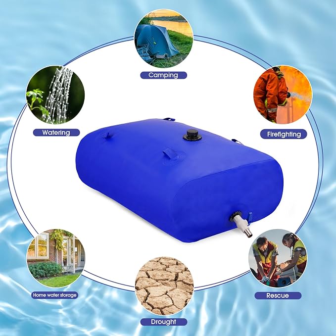 350L/92gal Foldable Water Bladder Storage Container - Large Capacity Soft Water Bag for Drought Resistance, Fire Prevention, and Emergency Water