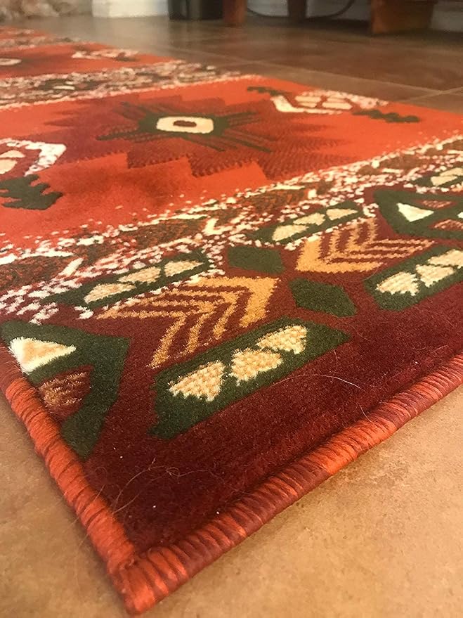 YHSF Southwest Native American Area Rug – Thick, Soft, Durable & Easy to Maintenance Tribal Design Boho Rug– Ideal for Bedroom, Living Room & Hallway - Rust, 2 Feet x 7 Feet