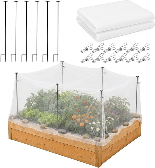 DECOHS Metal Garden Shading Cloth Kit, 6 Pack 2.6ft Raised Garden Bed Sunshade Support Stakes with 13x10ft Non-Woven Fabric, 12 pcs Clips for Protect Plants Vegetable from Direct Sunlight Heat Sunburn