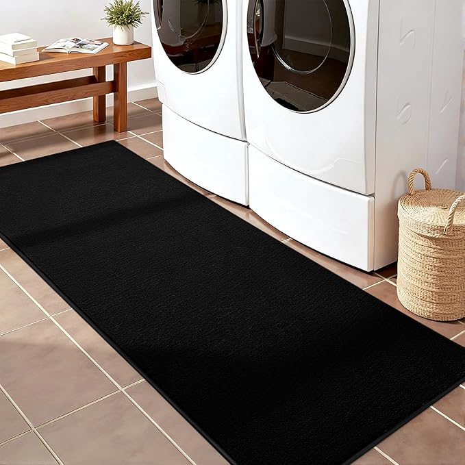 Vasofe Black Hallway Runner Rug, 2x6 Non Slip Runners, Washable Bedroom Rug | Indoor Thickened Memory Foam Bedside Rugs for Kitchen Dorm Kids Boys Room, Medium Pile Shag Fluffy Carpets for Entrance Hall