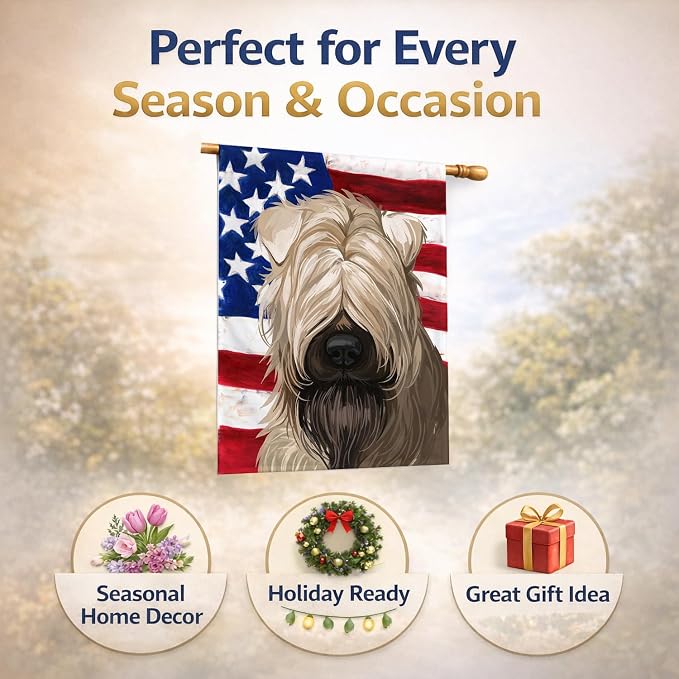 Caroline's Treasures CK6715CHF Soft-Coated Wheaten Terrier American Flag House Flag Large Porch Sleeve Pole Decorative Outside Yard Banner Artwork Wall Hanging, Polyester, House Size, Multicolor