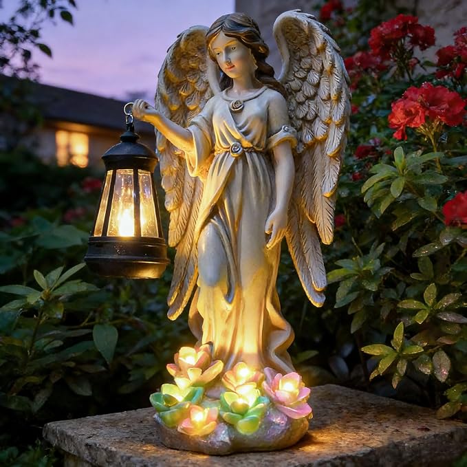 Solar Angel Outdoor Garden Decor Statues – 11.6 inches Outdoor Sculptures with Solar Light,for Outside Yard Art Patio Balcony Front Lawn Ornaments Gifts for Mom Grandma Women