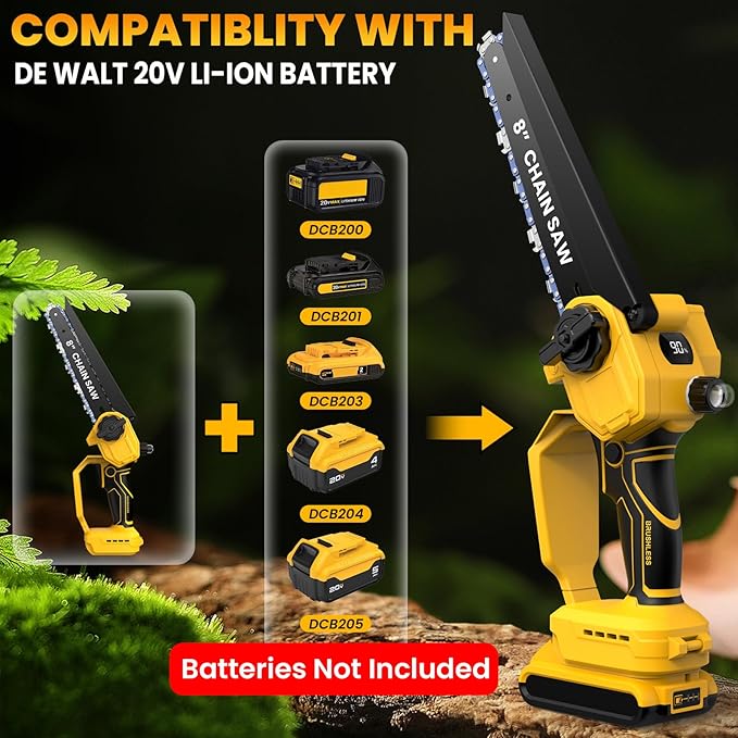 4-in-1 Cordless Pole Saw & Electric Pruning Shears Combo for De Walt 20V MAX Battery (No Battery), Brushless 8 Inch Mini Chainsaw, 15.8 FT Max Reach, Tree Trimmer & Branch Cutter