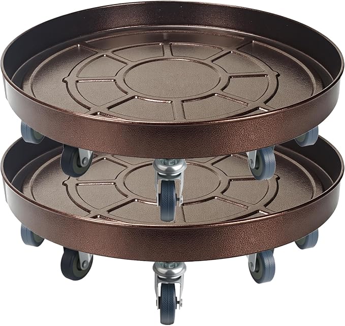 20 Inch Heavy Duty Plant Stand on Wheels, Round Plant Caddy with Wheels for Indoor & Outdoor Use, Metal Rolling Tray for Potted and Small Furniture (Copper 2 Pcs)