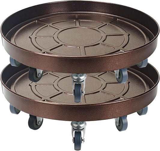 20 Inch Heavy Duty Plant Stand on Wheels, Round Plant Caddy with Wheels for Indoor & Outdoor Use, Metal Rolling Tray for Potted and Small Furniture (Copper 2 Pcs)