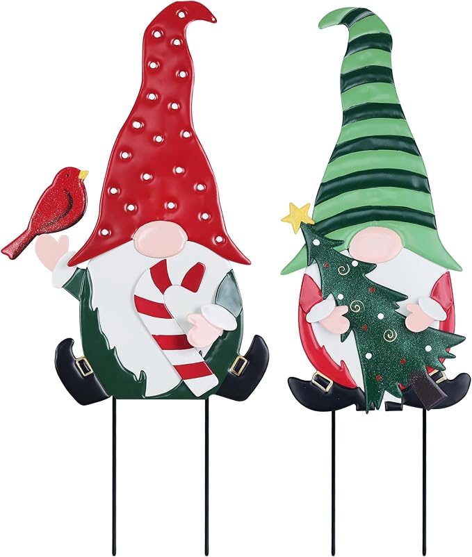 Outdoor Christmas Decorations, 2 Pack Gnomes Decorative Garden Stakes for Christmas Decor, Metal Yard Signs Xmas Decorations for Outside Garden Yard Lawn Porch Holiday Party