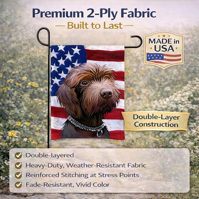 Caroline's Treasures CK6664GF Pudelpointer Dog American Flag Garden Flag Mailbox Flag Decorative Yard Flag Banner Outside Patio Artwork Yard Flower Beds, Garden Size, Multicolor
