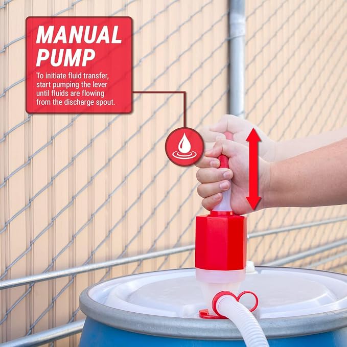 Hand Operated Drum Pump - Food Grade - BPA Free - Emergency Disaster - 55 to 5 -Gallon Drum Pump - Heavy Duty Barrel Siphon - Drinking Water Hand Pump - (7.0 Gallon Per Minute) - (Manual). Made in USA
