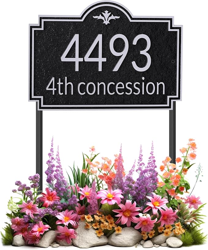 Customizable Address Sign - LAWN MOUNTED Plaque Outdoor House Number Ideal for Home and Garden Décor Style 2