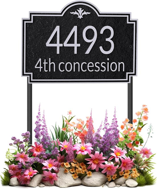 Customizable Address Sign - LAWN MOUNTED Plaque Outdoor House Number Ideal for Home and Garden Décor Style 2