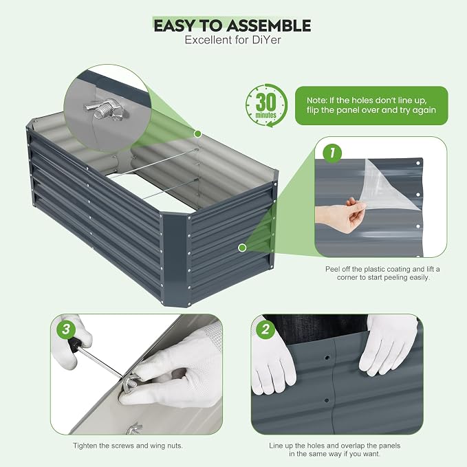 4×2×1.4ft Galvanized Raised Garden Bed Kit, Metal Planter Boxes Outdoor, High Raised Beds for Vegetables, Fruits, and Flowers - IronGrey