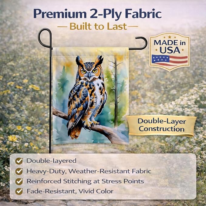 Caroline's Treasures Great Horned Owl Garden Flag Mailbox Flag Decorative Yard Flag Banner Outside Patio Artwork Yard Flower Beds, Garden Size, Multicolor