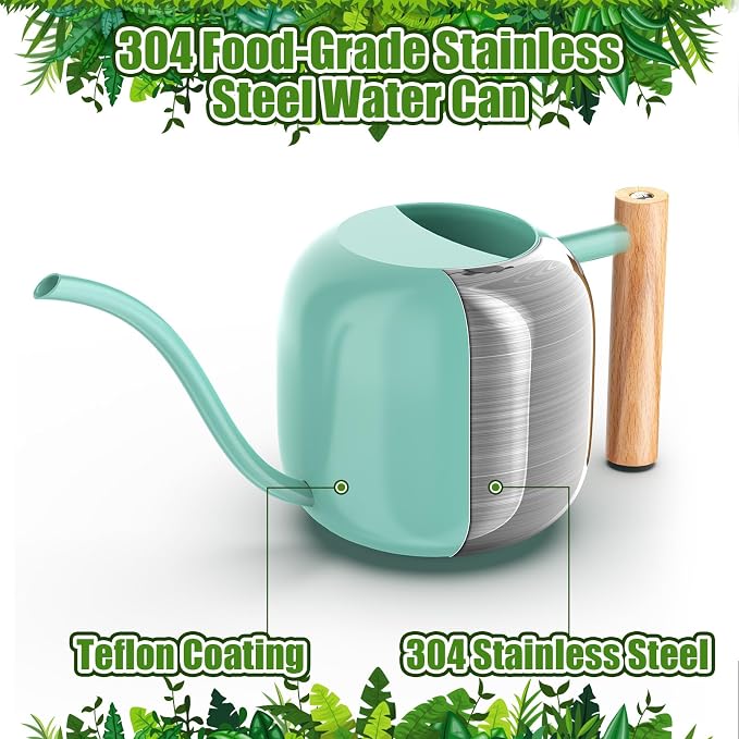 Green Moon 1.2L/41oz Metal Metal Watering Can with Long Spout, Mint Green | Metal Stainless Steel Watering Can for Indoor Plants, House Bonsai, Succulents, and Garden Flowers, Decorative Watering Cans
