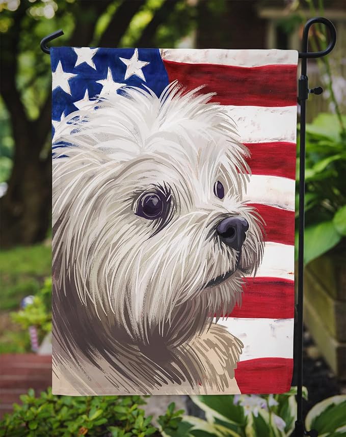 Caroline's Treasures CK6608GF Lowchen American Flag Garden Flag Mailbox Flag Decorative Yard Flag Banner Outside Patio Artwork Yard Flower Beds, Garden Size, Multicolor