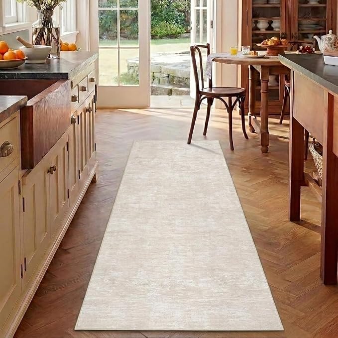 Garvee 2x6 Solid Color Runner Rugs for Entryway Modern Kitchen Rugs, Beige | Washable Non Slip Stain Resistant Ultra Soft Contemporary Non Shedding Low Pile Rug for Bedroom Bathroom Hallway