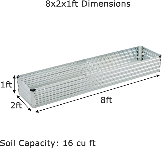 Foxlang 8x2x1ft(2 Pack) Galvanized Raised Garden Bed,Outdoor Planter Box Metal Patio Kit Planting Bed for Vegetables Flowers Herb,Silver