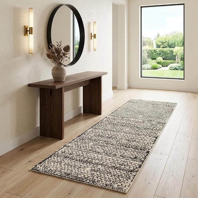 Unique Loom Morocco Collection Abstract Border, Diamond, Bohemian Area Rug (2' 7 x 10' 0 Runner, Ivory/Black)