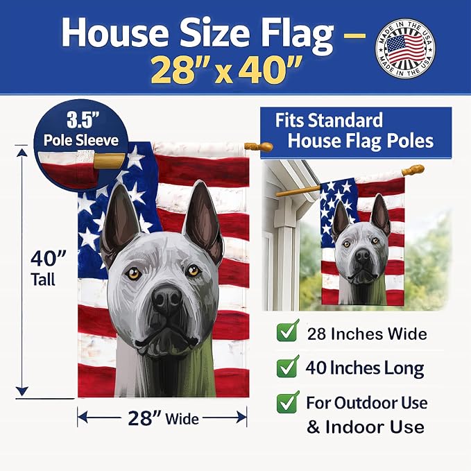 Caroline's Treasures CK6738CHF Thai Ridgeback American Flag House Flag Large Porch Sleeve Pole Decorative Outside Yard Banner Artwork Wall Hanging, Polyester, House Size, Multicolor