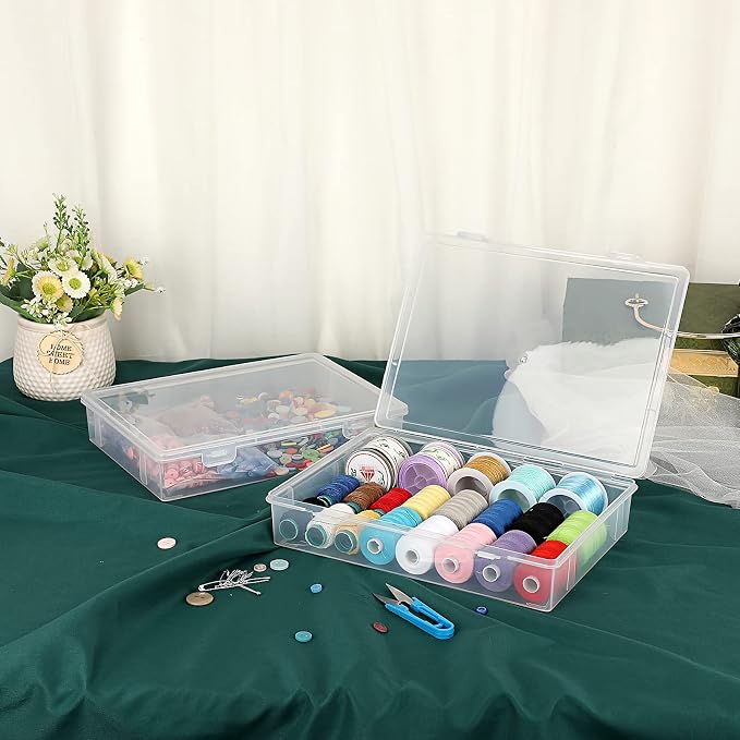 BTSKY Clear Plastic Storage Box with Flap Lid, Multipurpose Craft Organizers and Storage Box Art Supply Storage Organizer Plastic Sewing Box for Beads Pencils Notebooks, 6 Pack Medium