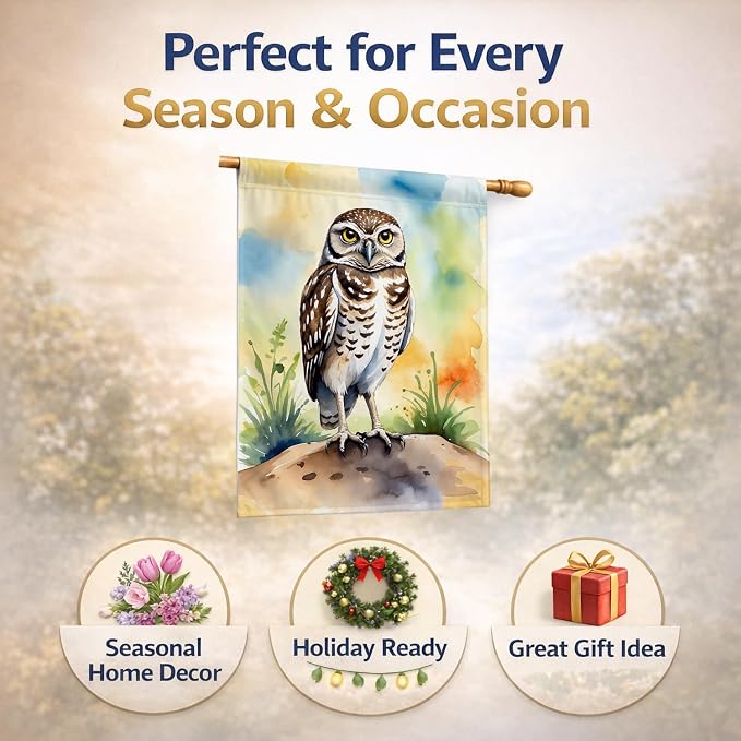 Caroline's Treasures Burrowing Owl House Flag Large Porch Sleeve Pole Decorative Outside Yard Banner Artwork Wall Hanging, Polyester, House Size, Multicolor