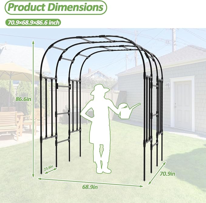 Garden Arch Trellis - 69" L*71" W*87" H, Rust-Proof Grape Trellis with Thickened Steel 20MM Pipe, Garden Arch Trellis for Climbing Plants Outdoor, Tunnel Trellis for Cucumber, Pumpkin, Melon