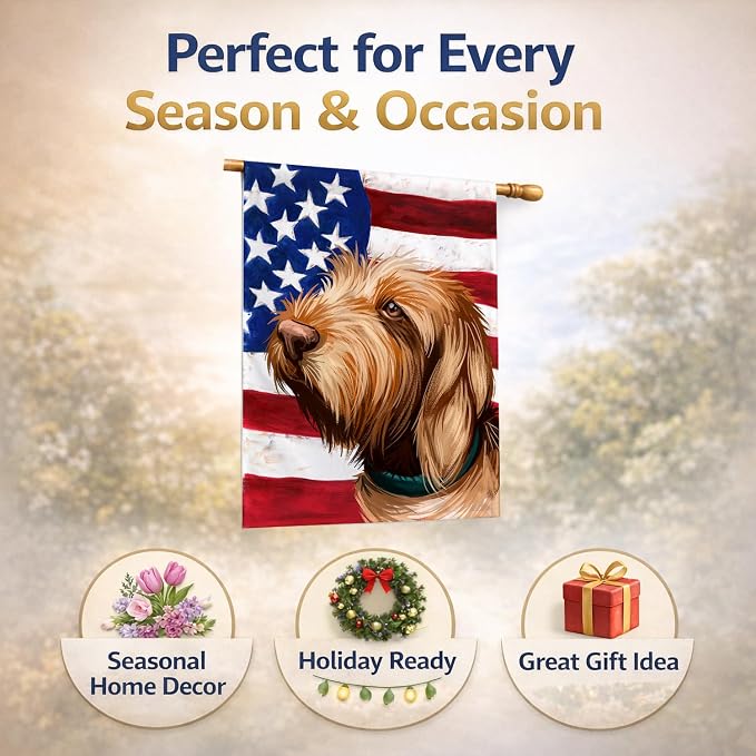 Caroline's Treasures CK6553CHF Griffon Fauve de Bretagne American Flag House Flag Large Porch Sleeve Pole Decorative Outside Yard Banner Artwork Wall Hanging, Polyester, House Size, Multicolor