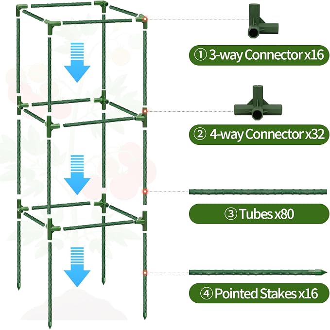 4 Pack Tomato Cages for Garden, 43.3 Inch Tall Tomato Trellis Plant Support, Adjustable Garden Trellis for Climbing Vegetables, Plants, Flowers and Fruits(14.5" x 14.5")