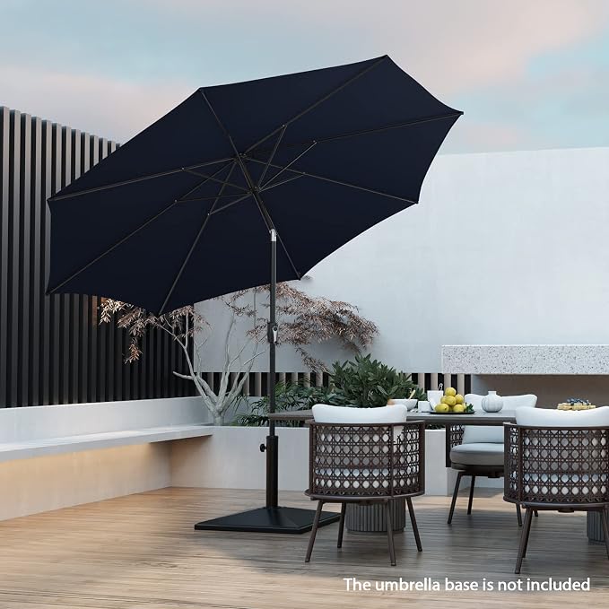 HAPPYGRILL 10 FT Solar Patio Umbrella with 112 LED Light, Outdoor Umbrella with Tilt Adjustment, Crank System, 8 Metal Ribs & Vented Top, Deck Table Market Umbrella for Garden Pool Deck Yard