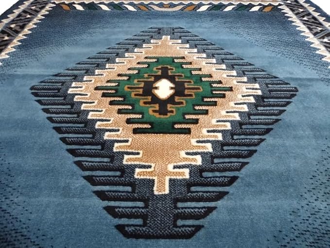 YHSF South West Native American Area Tribal Rug - Blue-Green, 5' x 7' | Easy-Clean, Soft & Durable Tribal Rug for Living Room, Bedroom, Kitchen & More - Stain-Proof Runner for Home Decor