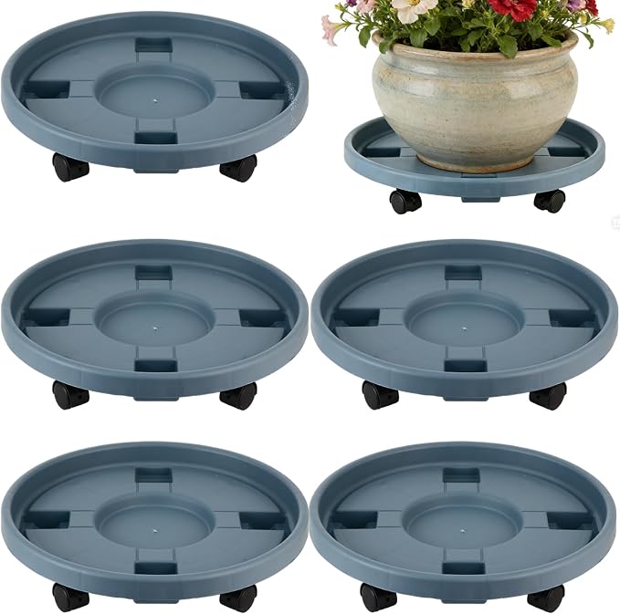 Party Zealot 5-Pack 13" Large Plant Caddy with Wheels Plastic Plant Dolly with Caster Flower Pot Mover Rollers Wheeled Rolling Plant Stands Round Plant Saucer Indoor Outdoor Base Coasters, Gray