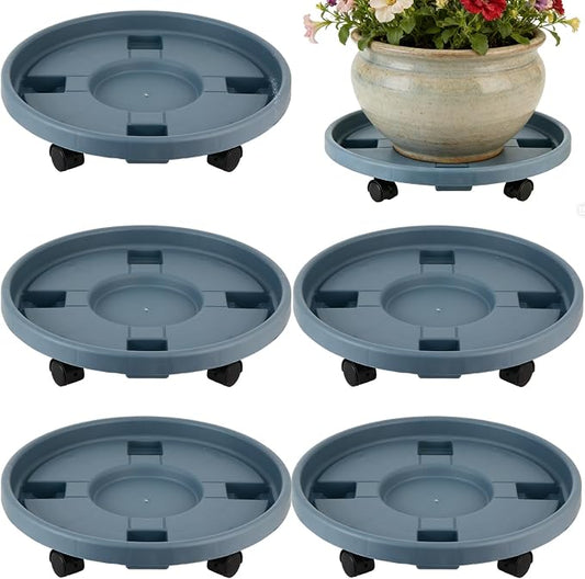 Party Zealot 5-Pack 13" Large Plant Caddy with Wheels Plastic Plant Dolly with Caster Flower Pot Mover Rollers Wheeled Rolling Plant Stands Round Plant Saucer Indoor Outdoor Base Coasters, Gray
