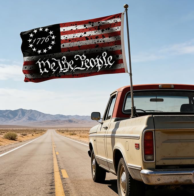 We The People 1776 Flag 3x5 Ft Outdoor Double Sided, Vintage Distressed American Flag with We The People, 150x90cm Patriotic Banner for 4th of July, Independence Day, Yard, Home Decoration