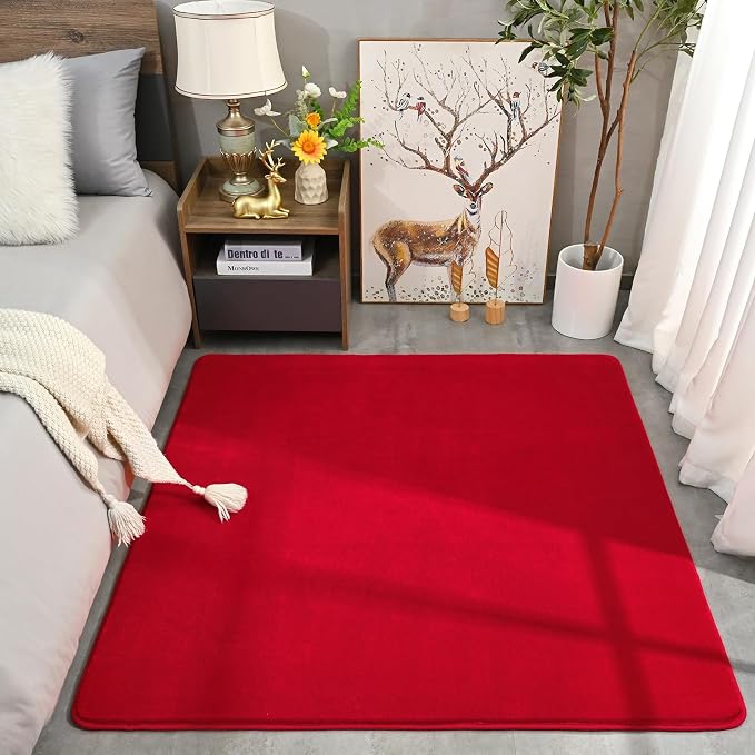 Amearea 5x5 Square Area Rugs for Bedroom Living Room, Red Memory Foam Rug | Thickened Fluffy Indoor Washable Rugs, Modern Non Slip Minimalist Carpet for Kids Boys Girls Dorm Nursery Room Decor