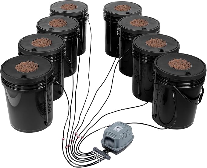 VEVOR DWC Hydroponic System, 5 Gallon 8 Buckets, Deep Water Culture Growing Bucket, Hydroponics Grow Kit with Pump, Air Stone and Water Level Device, for Indoor/Outdoor Leafy Vegetables
