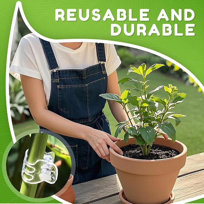 Plant Clips for Climbing Plants, Orchid Clips Plant Support Clips Secured Plastic Plant Clips, Plant Fixing Clips Reusable Garden Clips Vine Clips for Supporting Stems Vines Grow (100, Transparent)